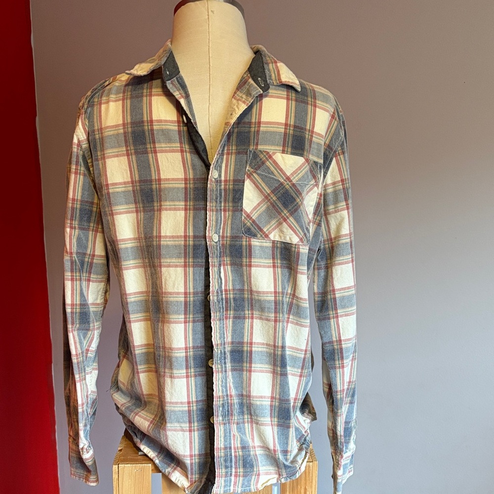 Kenneth Cole New York Cream, Blue & Red Plaid Button-Down Shirt slim fit
